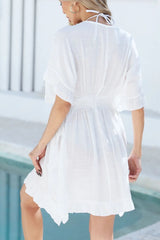 Ruffled Smocked Waist V - Neck Cover - Up - Diverse Creations & CompanyCover - Ups swimwearWhite