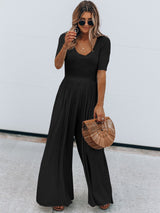 Scoop Neck Short Sleeve Jumpsuit - Diverse Creations & CompanyScoop Neck Short Sleeve JumpsuitBlack