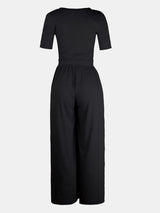 Scoop Neck Short Sleeve Jumpsuit - Diverse Creations & CompanyScoop Neck Short Sleeve JumpsuitBlack