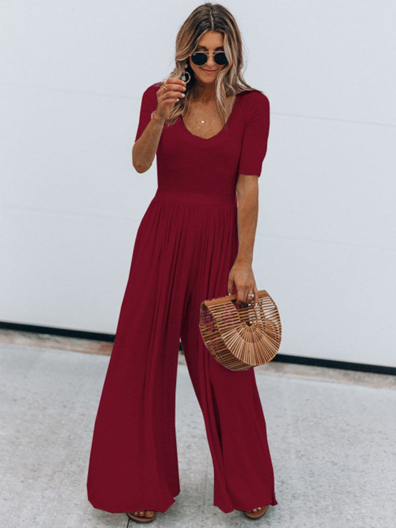 Scoop Neck Short Sleeve Jumpsuit - Diverse Creations & CompanyScoop Neck Short Sleeve JumpsuitBurgundy