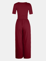 Scoop Neck Short Sleeve Jumpsuit - Diverse Creations & CompanyScoop Neck Short Sleeve JumpsuitBurgundy