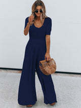 Scoop Neck Short Sleeve Jumpsuit - Diverse Creations & CompanyScoop Neck Short Sleeve JumpsuitDark Blue