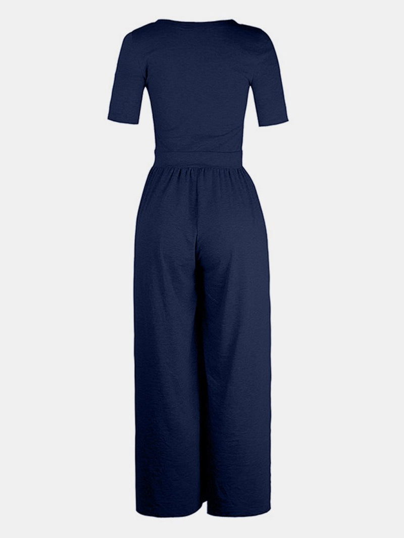 Scoop Neck Short Sleeve Jumpsuit - Diverse Creations & CompanyScoop Neck Short Sleeve JumpsuitDark Blue