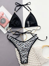 Sequin Halter Neck Two - Piece Bikini Set - Diverse Creations & Companyswimwear bikiniBlack