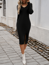 Sexy Slim V - Neck Slit Sweater Dress - Diverse Creations & CompanySweater dressOlive green