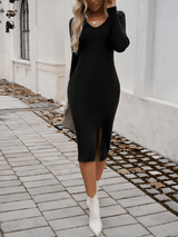 Sexy Slim V - Neck Slit Sweater Dress - Diverse Creations & CompanySweater dressOlive green