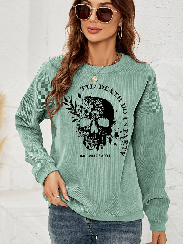 Skull Graphic Dropped Shoulder Sweatshirt - Diverse Creations & Companylong sleeve sweatshirtGum Leaf