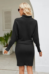 Slim Fit Ribbed Dress with Mock Neck & Long Sleeves - Diverse Creations & Companysweater dressBlack