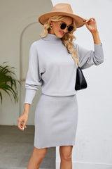 Slim Fit Ribbed Dress with Mock Neck & Long Sleeves - Diverse Creations & Companysweater dressLight Gray