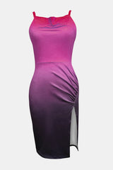 Slit Ruched Gradient Cami Dress - Diverse Creations & Companyv neck Cami DressRed - Violet