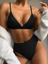 Spaghetti Strap Ribbed Bikini Set - Diverse Creations & CompanySwimwear bikiniBlack