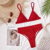 Spaghetti Strap Ribbed Bikini Set - Diverse Creations & CompanySwimwear bikiniDeep Red