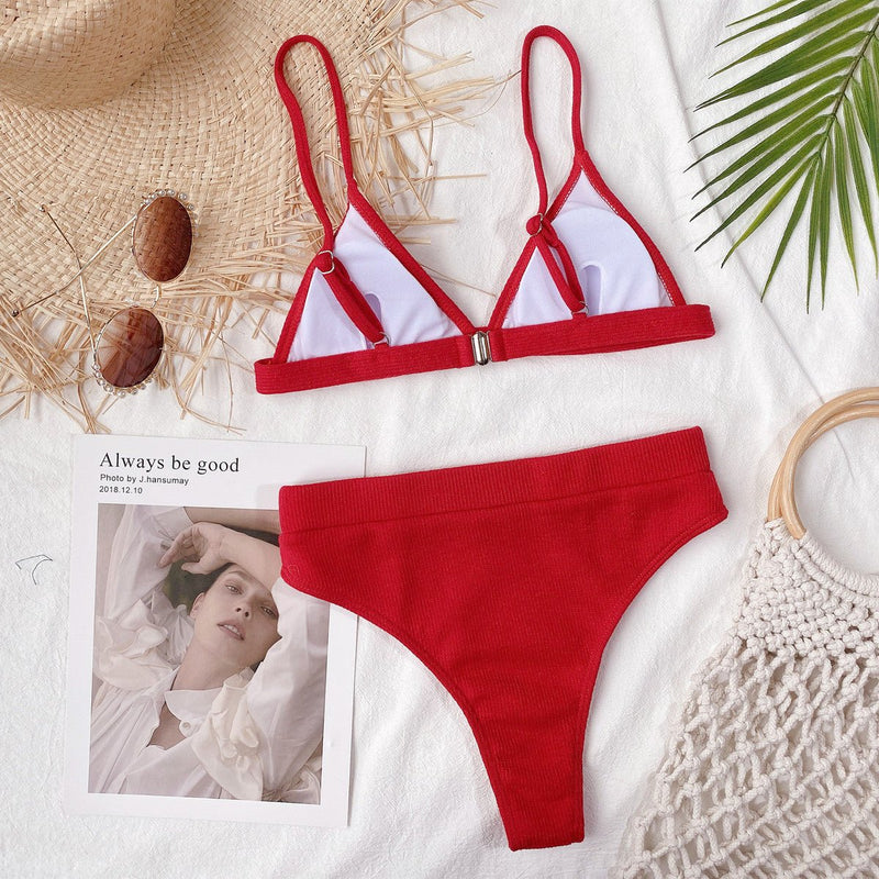 Spaghetti Strap Ribbed Bikini Set - Diverse Creations & CompanySwimwear bikiniDeep Red