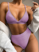 Spaghetti Strap Ribbed Bikini Set - Diverse Creations & CompanySwimwear bikiniLavender