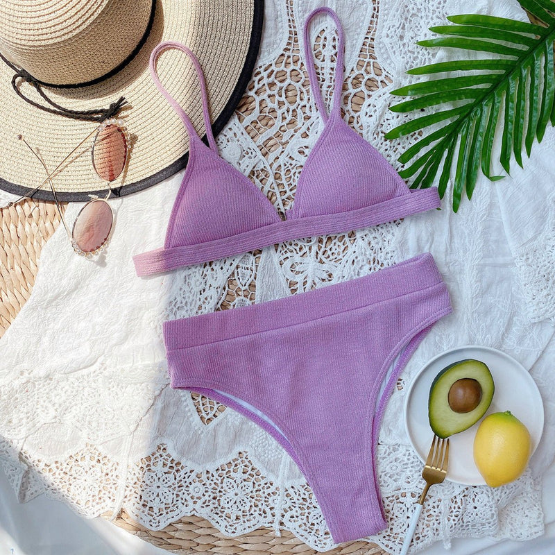 Spaghetti Strap Ribbed Bikini Set - Diverse Creations & CompanySwimwear bikiniLavender