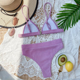 Spaghetti Strap Ribbed Bikini Set - Diverse Creations & CompanySwimwear bikiniLavender