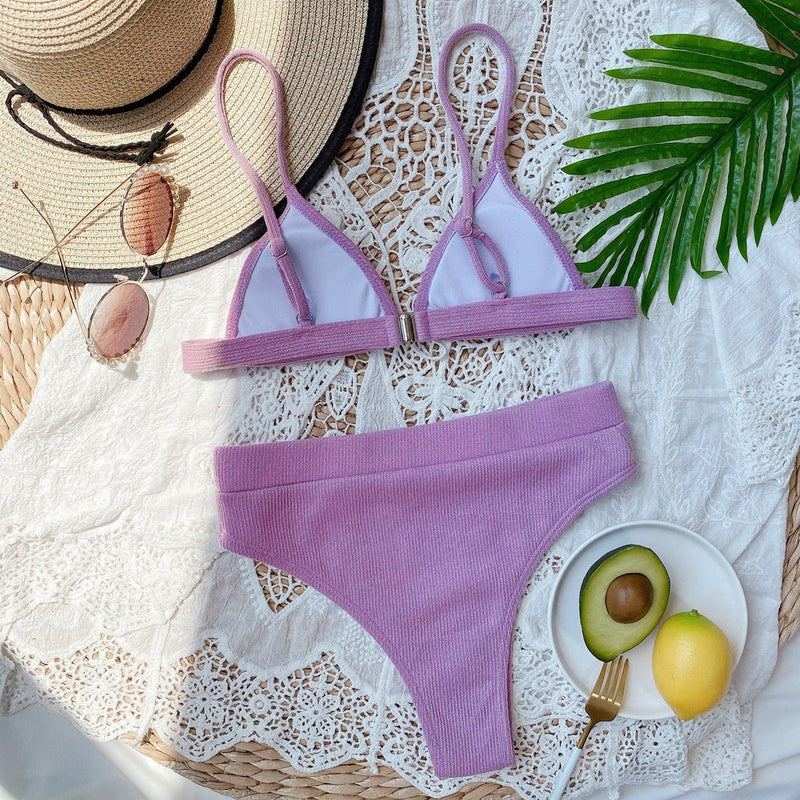 Spaghetti Strap Ribbed Bikini Set - Diverse Creations & CompanySwimwear bikiniLavender