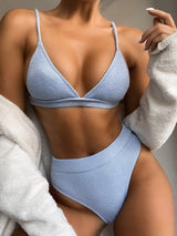 Spaghetti Strap Ribbed Bikini Set - Diverse Creations & CompanySwimwear bikiniLight Blue