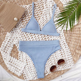 Spaghetti Strap Ribbed Bikini Set - Diverse Creations & CompanySwimwear bikiniLight Blue