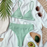 Spaghetti Strap Ribbed Bikini Set - Diverse Creations & CompanySwimwear bikiniLight Green
