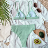 Spaghetti Strap Ribbed Bikini Set - Diverse Creations & CompanySwimwear bikiniLight Green