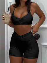 Sports Bra and High - Waisted Shorts Active Set - Diverse Creations & CompanySports Bra and High - WaistedBlack
