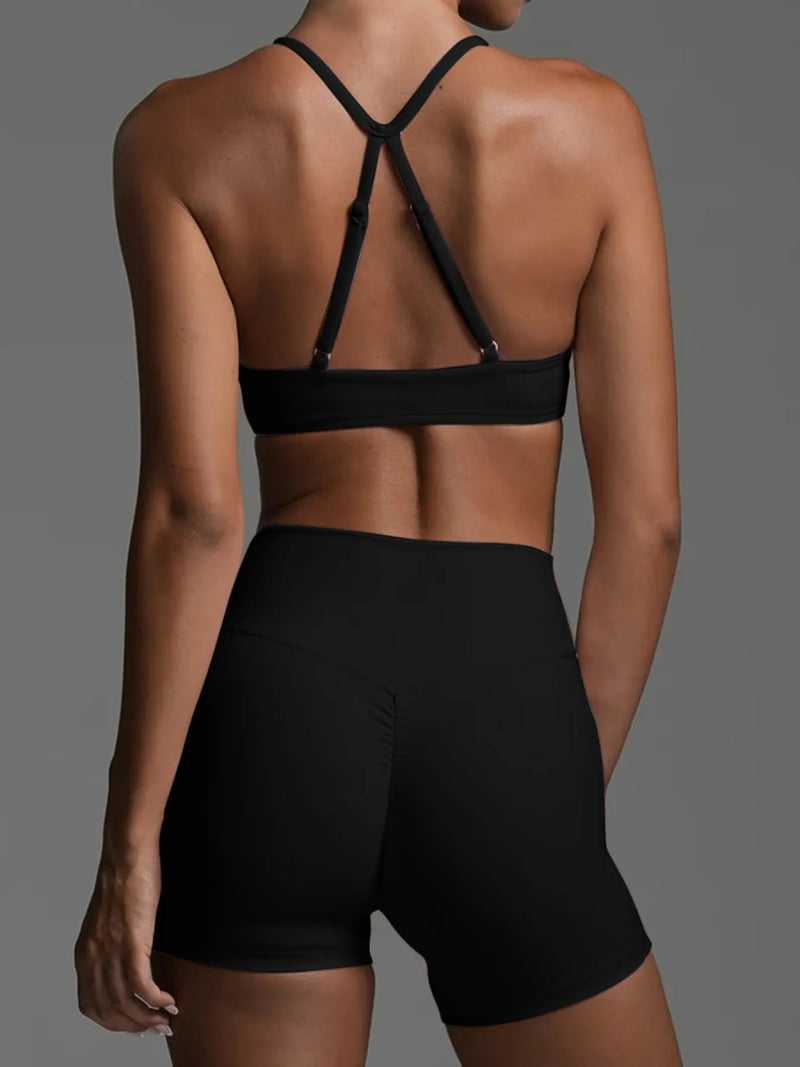 Sports Bra and High - Waisted Shorts Active Set - Diverse Creations & CompanySports Bra and High - WaistedBlack