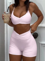 Sports Bra and High - Waisted Shorts Active Set - Diverse Creations & CompanySports Bra and High - WaistedPink