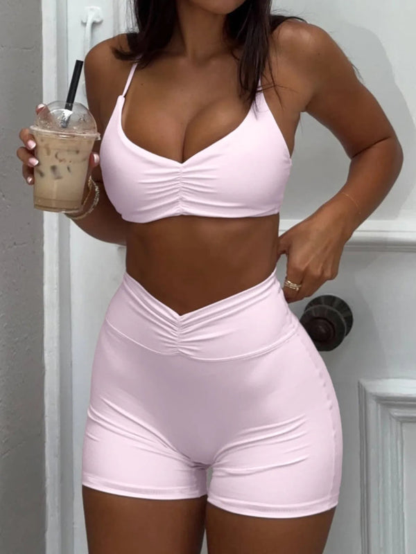 Sports Bra and High - Waisted Shorts Active Set - Diverse Creations & CompanySports Bra and High - WaistedPink