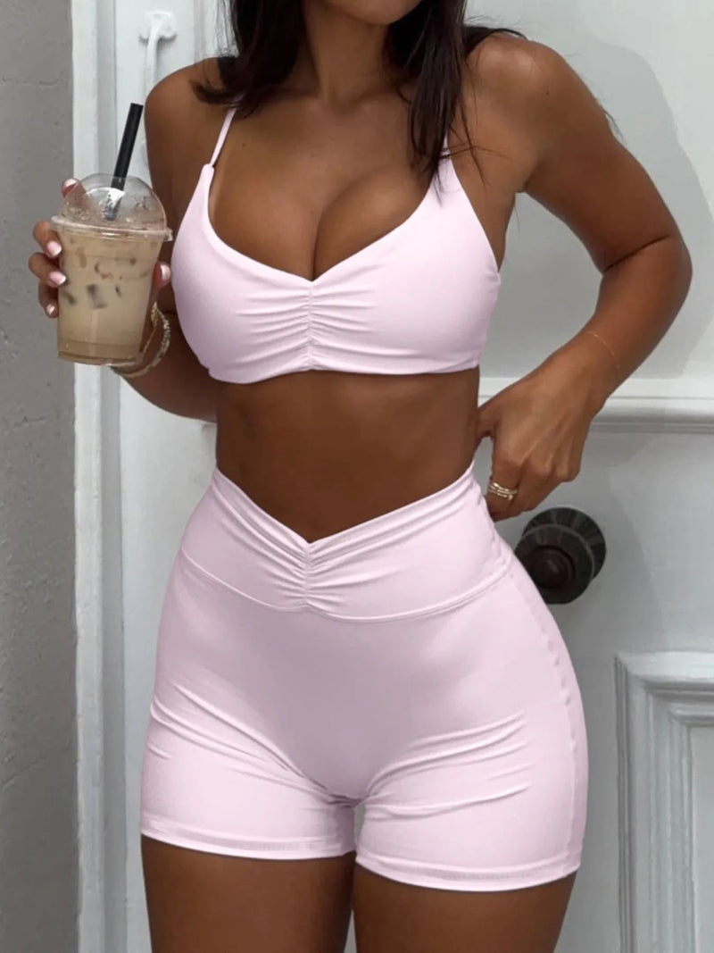 Sports Bra and High - Waisted Shorts Active Set - Diverse Creations & CompanySports Bra and High - WaistedPink