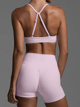 Sports Bra and High - Waisted Shorts Active Set - Diverse Creations & CompanySports Bra and High - WaistedPink