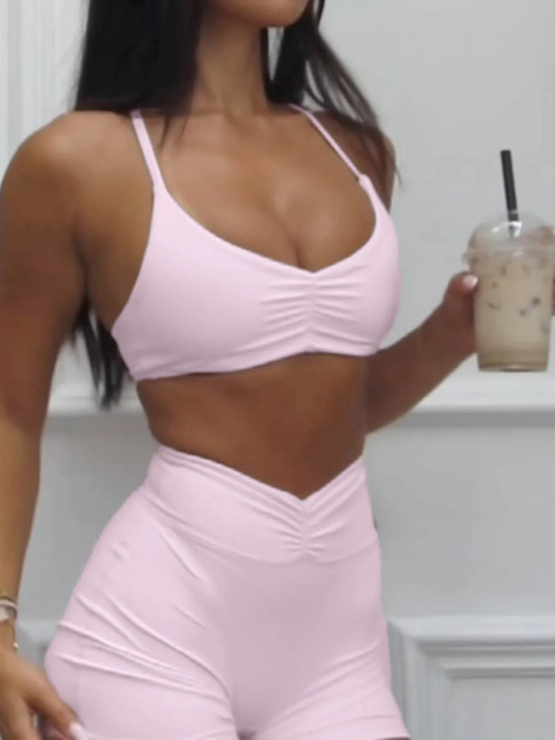 Sports Bra and High - Waisted Shorts Active Set - Diverse Creations & CompanySports Bra and High - WaistedPink