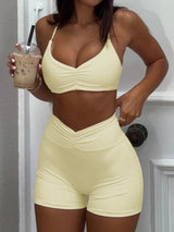 Sports Bra and High - Waisted Shorts Active Set - Diverse Creations & CompanySports Bra and High - WaistedYellow