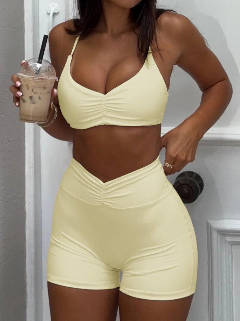 Sports Bra and High - Waisted Shorts Active Set - Diverse Creations & CompanySports Bra and High - WaistedYellow