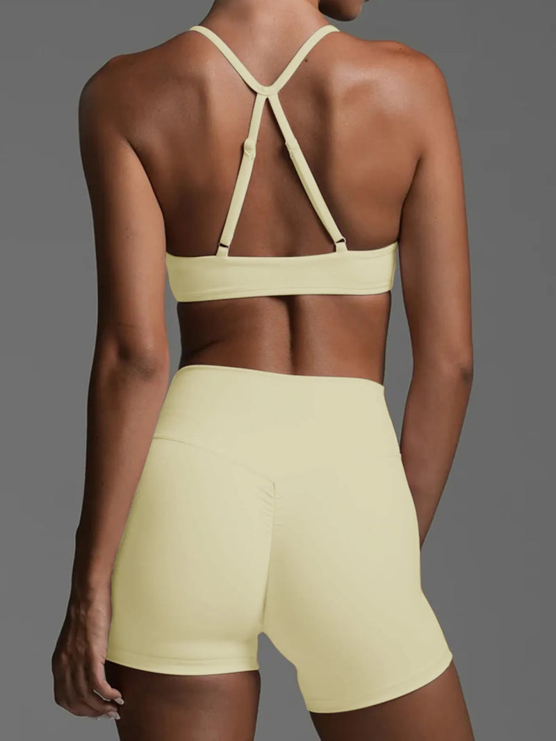 Sports Bra and High - Waisted Shorts Active Set - Diverse Creations & CompanySports Bra and High - WaistedYellow