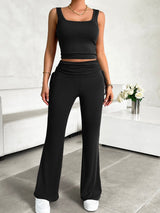 Square Neck Tank and Drawstring Pants Set - Diverse Creations & CompanyTwo Piece Drawstring Pants SetBlack