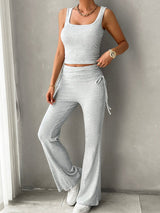 Square Neck Tank and Drawstring Pants Set - Diverse Creations & CompanyTwo Piece Drawstring Pants SetLight Gray