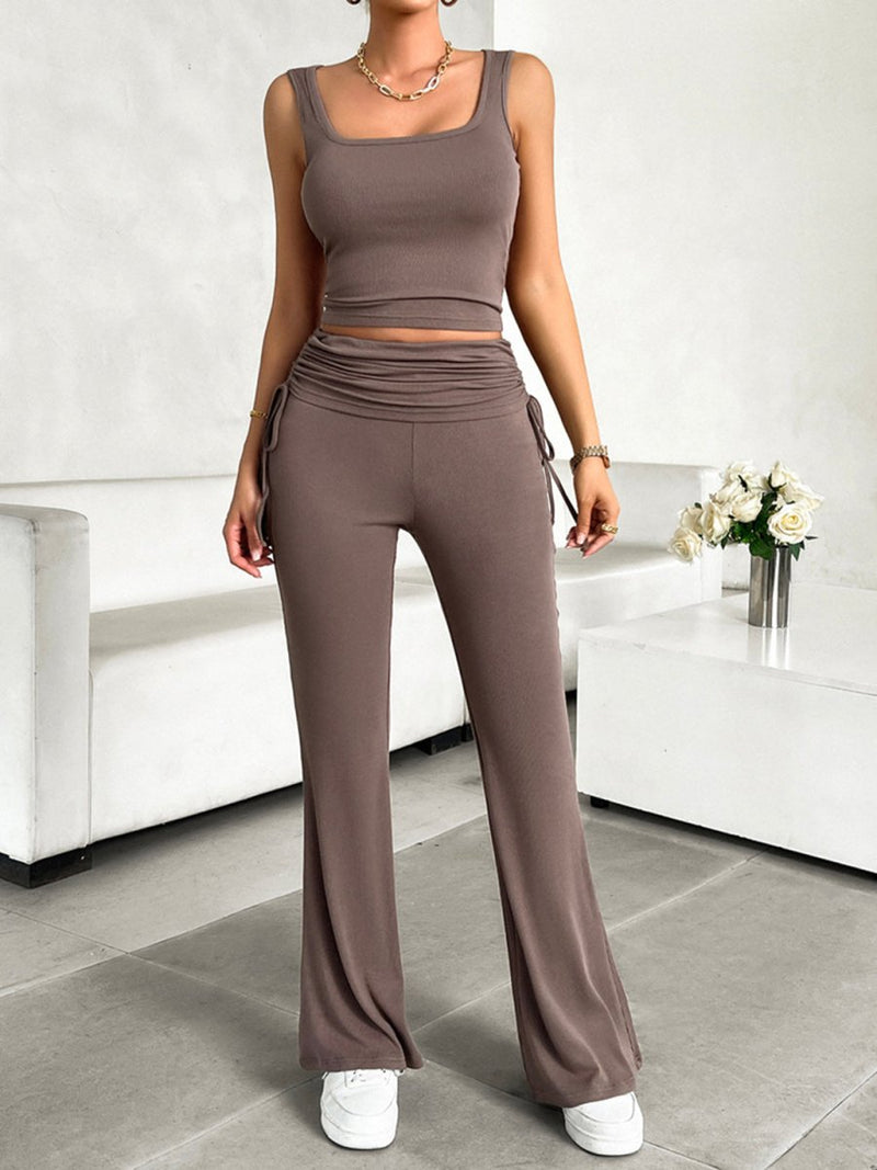 Square Neck Tank and Drawstring Pants Set - Diverse Creations & CompanyTwo Piece Drawstring Pants SetTaupe