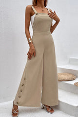 Square Neck Wide Strap Jumpsuit - Diverse Creations & CompanySquare Neck Wide Strap JumpsuitKhaki