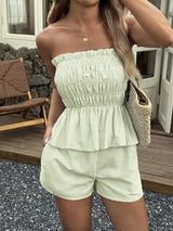 Striped Strapless Plum Top and Shorts Two - Piece Set - Diverse Creations & Companytwo piece womens shorts setLight Green