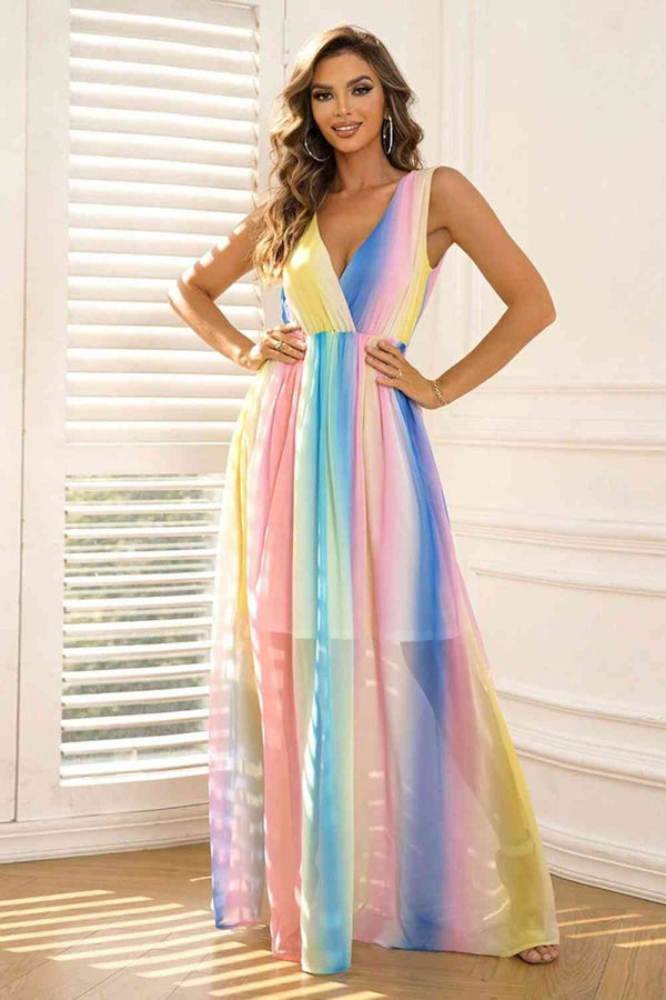 Surplice Neck Sleeveless Maxi Dress - Diverse Creations & CompanyColorful Maxi DressMulticolor