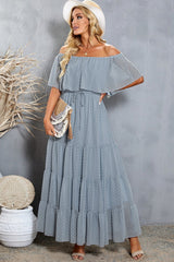 Swiss Dot Off-Shoulder Tiered Maxi Dress - Diverse Creations & CompanyMaxi dressSky Blue