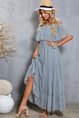 Swiss Dot Off-Shoulder Tiered Maxi Dress - Diverse Creations & CompanyMaxi dressSky Blue