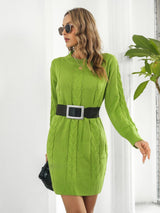 Textured Knit Round Neck Dress - Diverse Creations & Companysweater dressLime