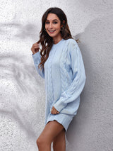 Textured Knit Round Neck Dress - Diverse Creations & Companysweater dressMisty Blue