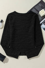 Textured Round Neck Long Sleeve Blouse - Diverse Creations & CompanyLong Sleeve Casual topBlack