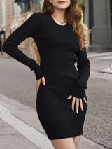 Tied Backless Long Sleeve Sweater Dress - Diverse Creations & Companysweater dressBlack