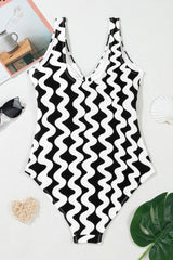 Tied Front Contrast Striped One - Piece Swimsuit - Diverse Creations & CompanyOne piece swimwearBlack