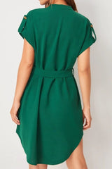 Tied Notched Short Sleeve Dress - Diverse Creations & CompanyTied notched Short Sleeve DressDark Green