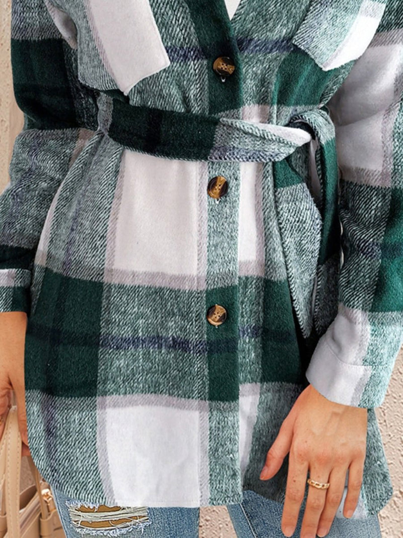 Tied Plaid Button Up Shacked - Diverse Creations & CompanyTied Plaid Button Up ShackedDark Green